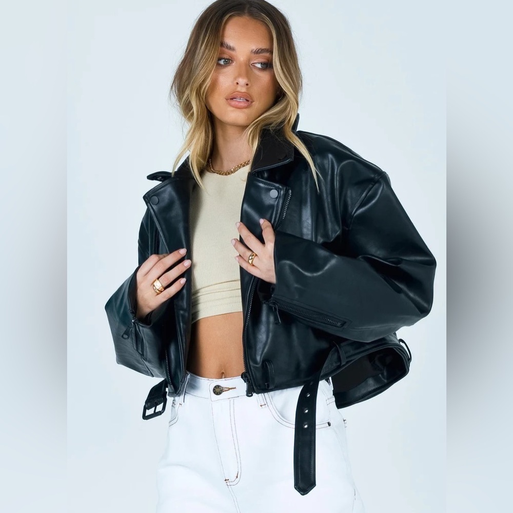 Princess Polly black oversized leather jacket - Staten Island Lioness